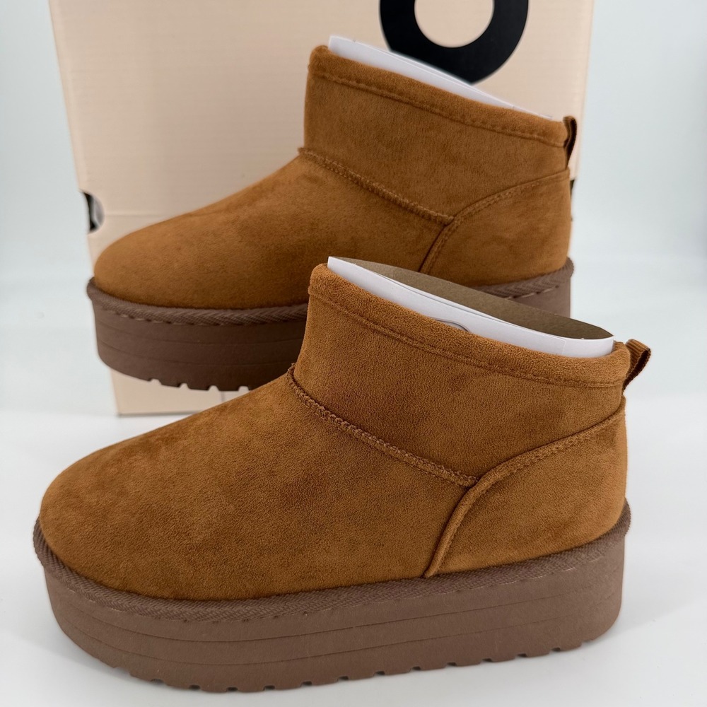 SO Cierra Chestnut Brown Faux Suede Platform Mini Ankle Boots Women Size 5